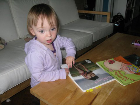 Eighteen-month-old Siobhan diving into the new issue of Cabinet. Sent in by Christine Leahy.