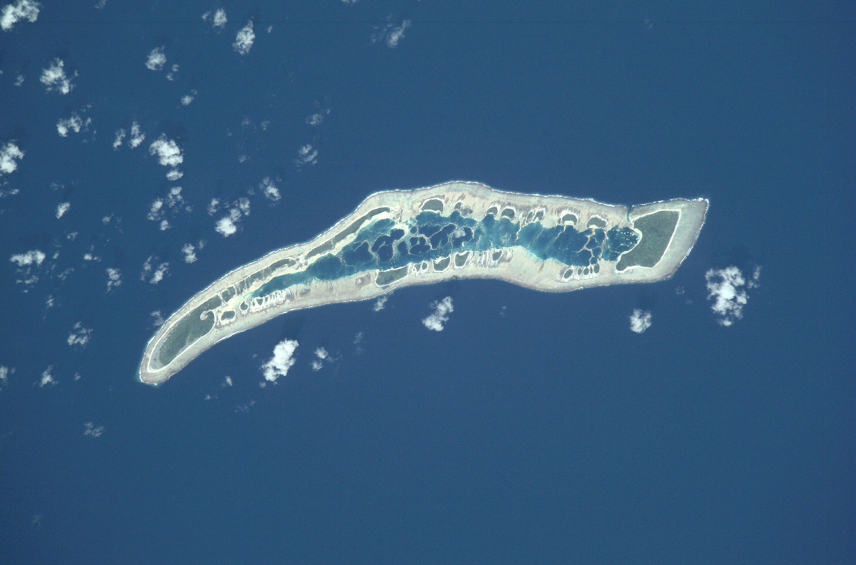 A satellite image of Caroline Island, renamed Millenium Island in 1999 after Kiribati assumed sovereignty.
