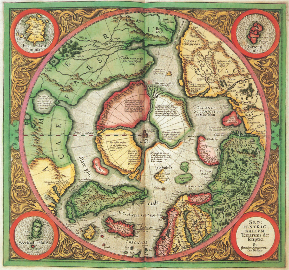 Mercator’s 1606 map of the Arctic. The upper-left corner prominently features Frisland.­