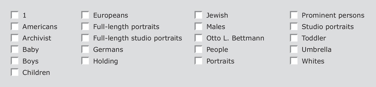 A screenshot of the various categories one photographic stock agency says the Bettmann image matches.