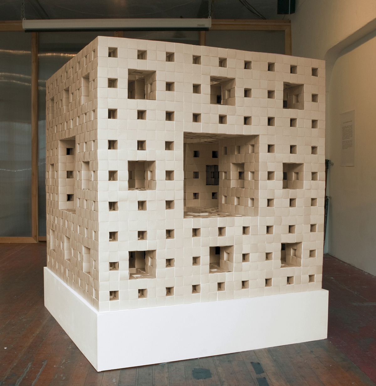 Jeannine Mosely’s large scale model of a level three Menger Sponge. 