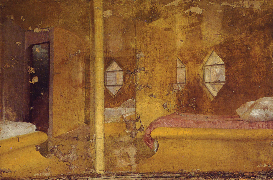 A nineteen thirty-two painting by Victor Melnikov of the gilt communal bedroom in his father’s house.