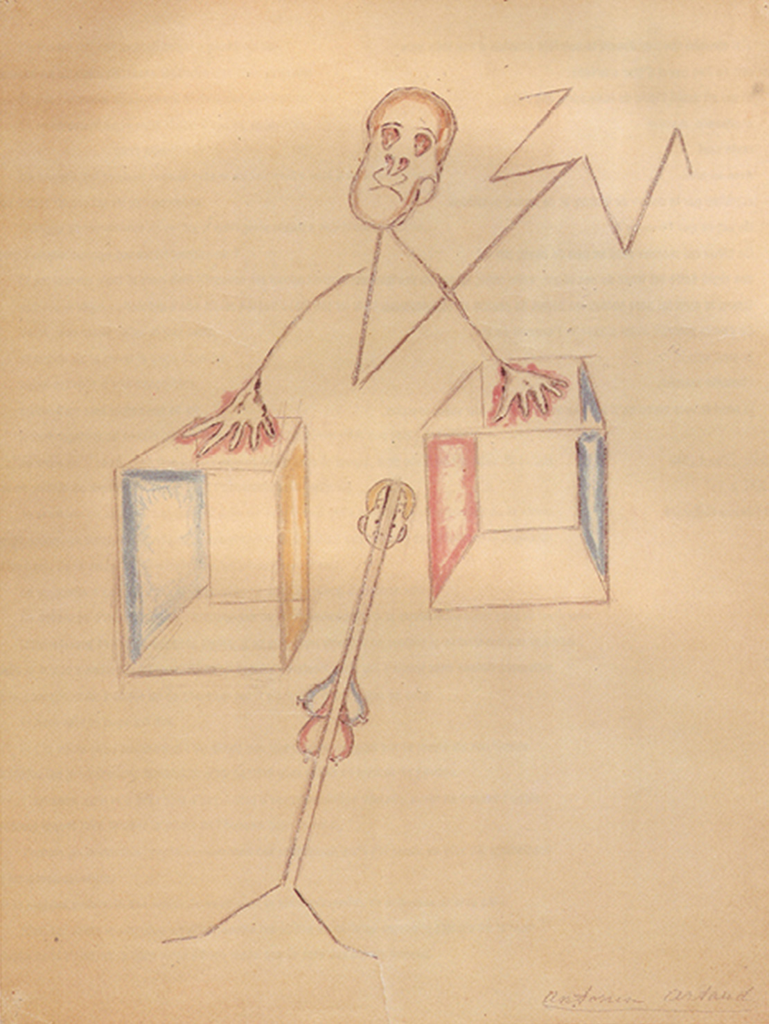 A drawing by Antonin Artaud titled “La Mort et l’homme,” April nineteen forty six.