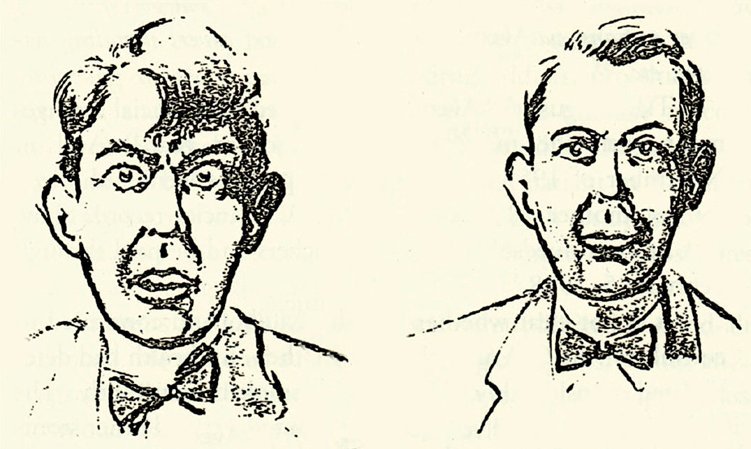 Illustrations from John Mulholland’s “Some Operational Uses of the Art of Deception” demonstrating the disinterested look that magicians are recommended to assume when performing a trick. 