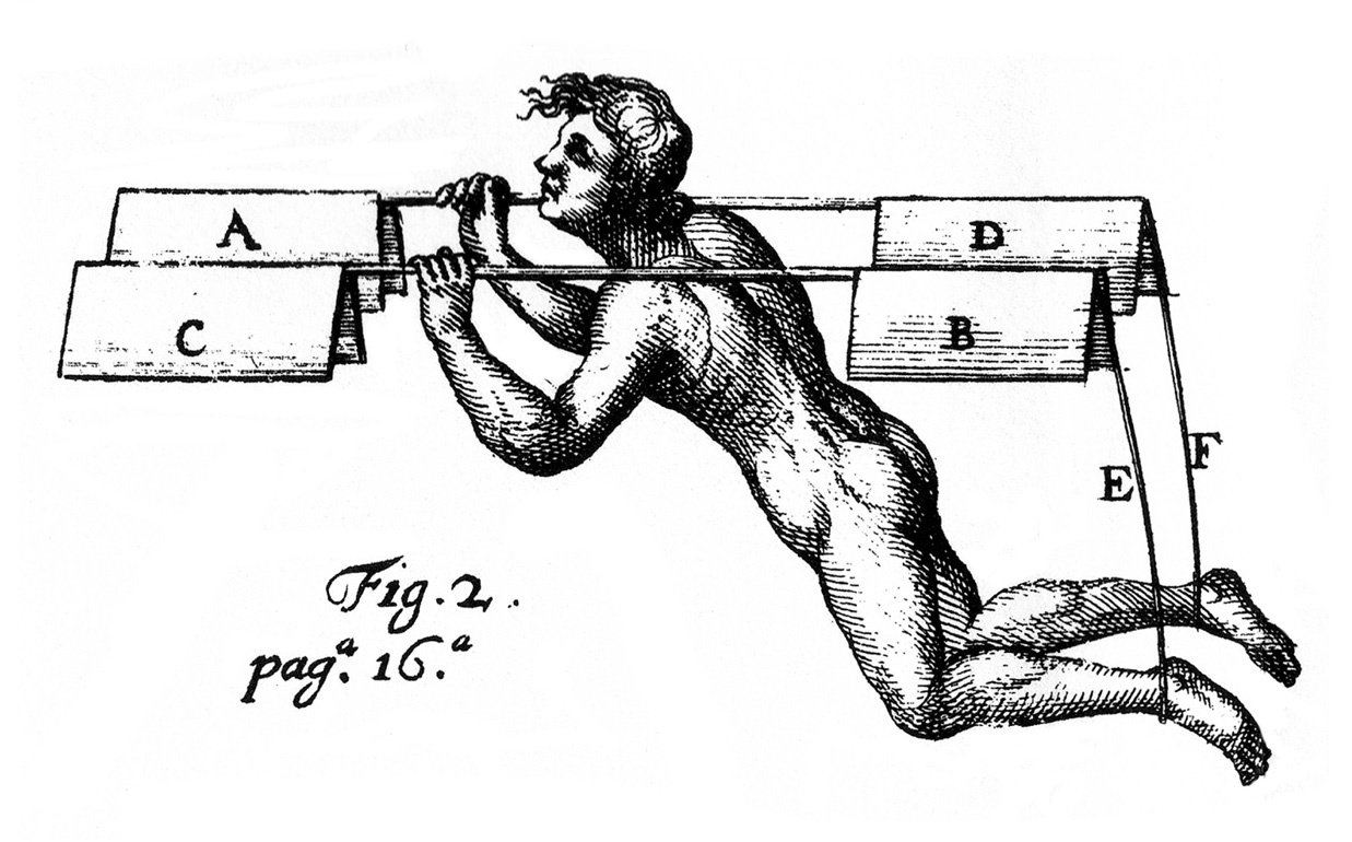 An illustration of Besnier’s flying apparatus, from Robert Hooke’s “Philosophical Collections,” sixteen seventy nine to sixteen eighty two.