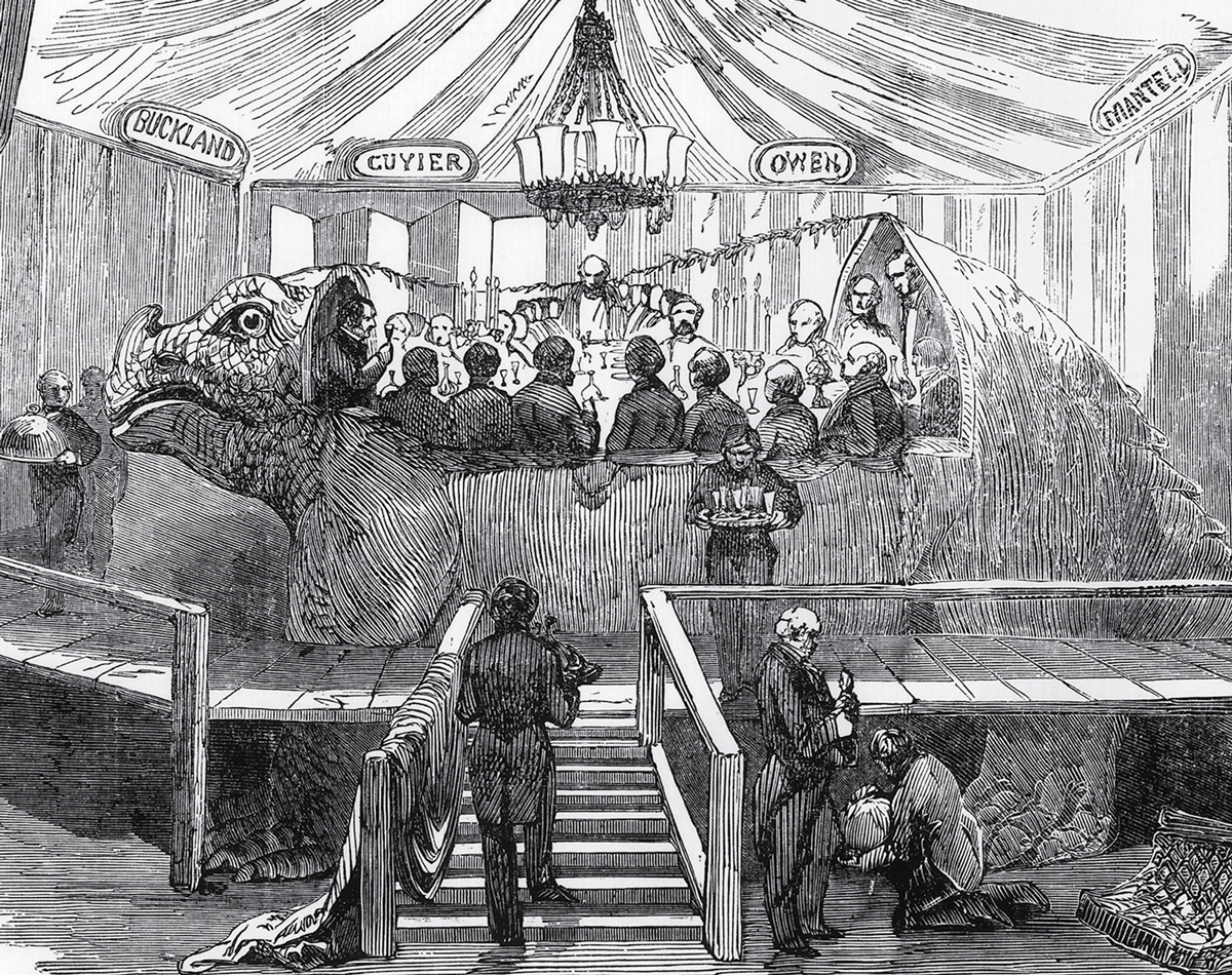 An engraving of the Iguanodon dinner party that appeared in the 