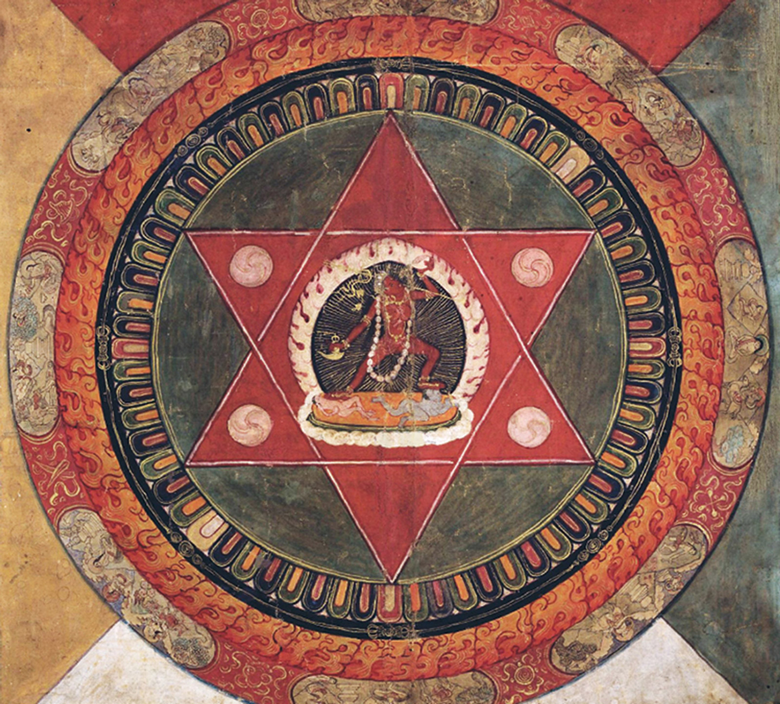 A nineteenth century Tibetan mandala pattern depicting the form of a hexagram.