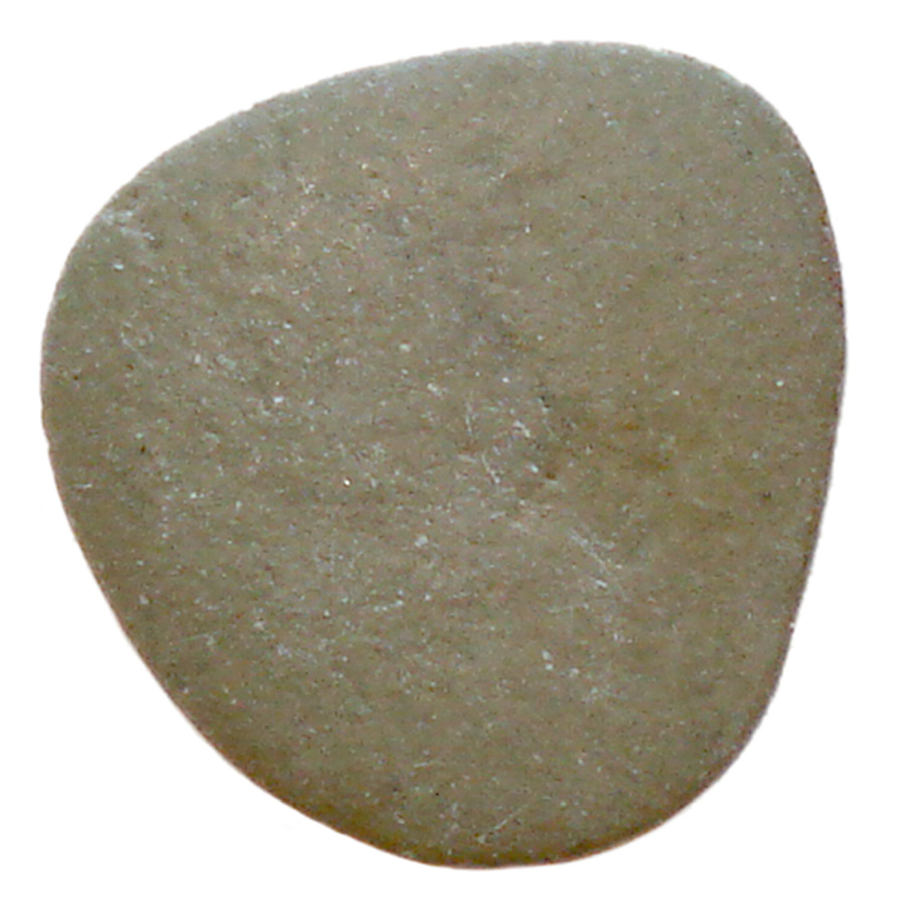 A photograph of a rock which resembles a guitar pick. 
