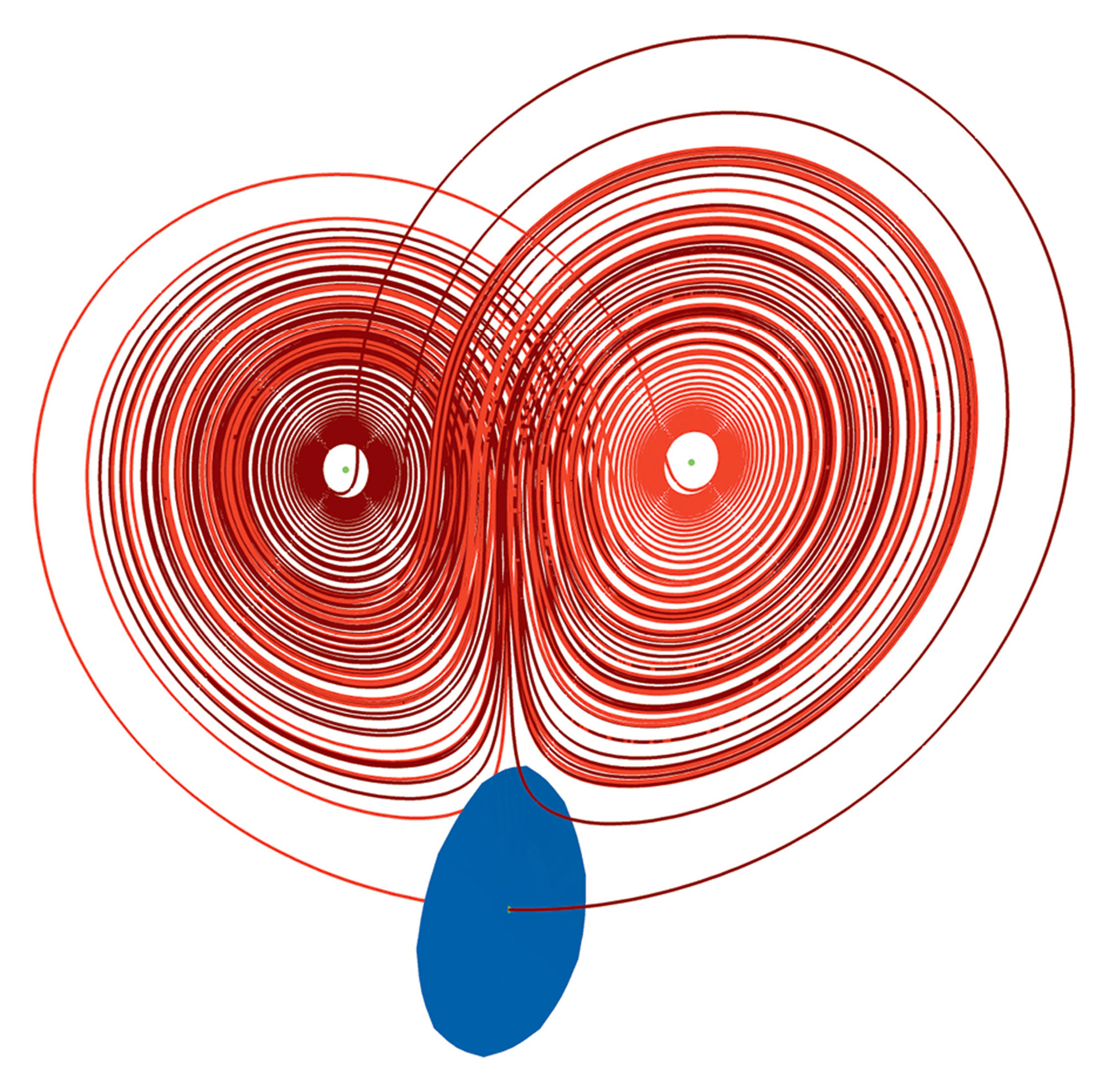 A representation of the Lorenz attractor using one-dimensional invariant manifolds of the origin.