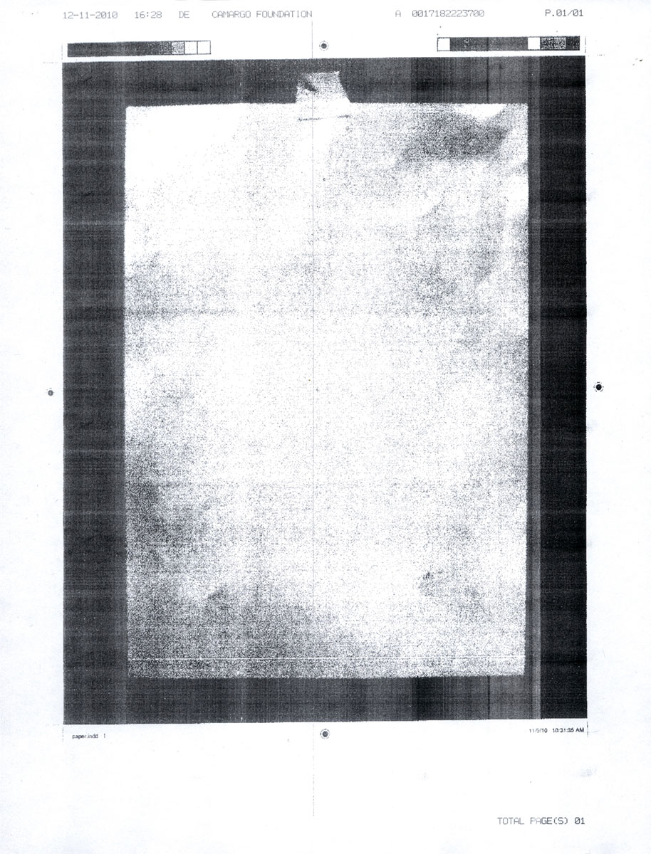 A twenty ten artwork by Jane South titled “Photographed, Printed, Copied, Faxed, Scanned, Published.”