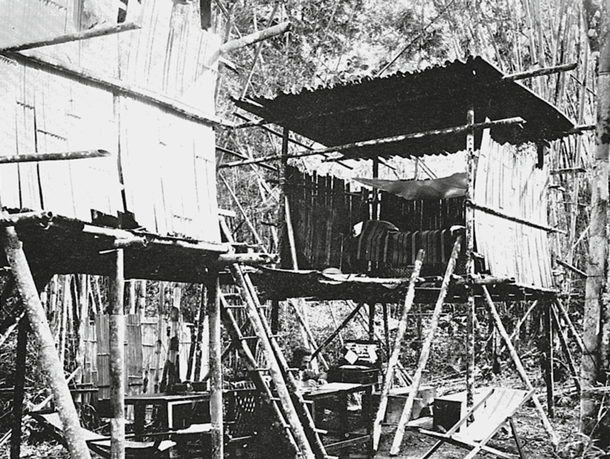 A circa eighteen fifty-seven photograph of Brandis in his forest field camp.