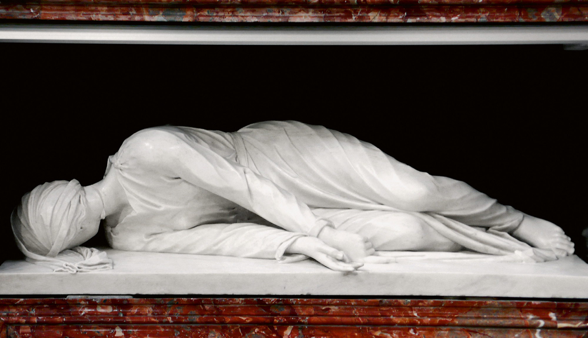 A photograph of Stefano Maderno’s sixteen hundred sculpture depicting Saint Cecilia’s purportedly incorruptible body, church of Santa Cecilia, Rome.