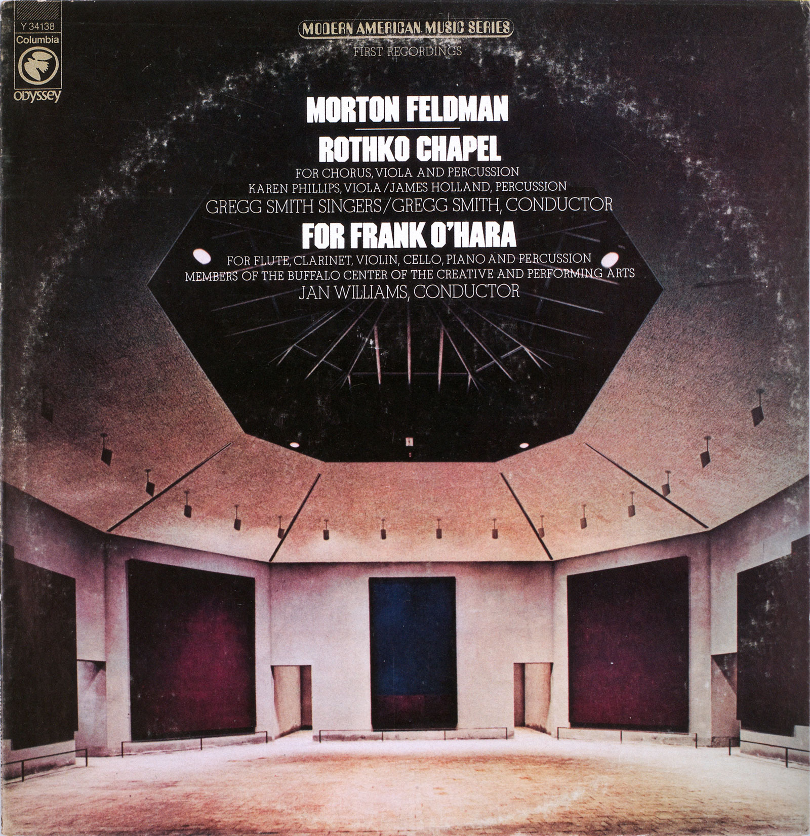 An album cover for Morton Feldman’s nineteen seventy-nine record titled “Rothko Chapel, For Frank O’Hara.”