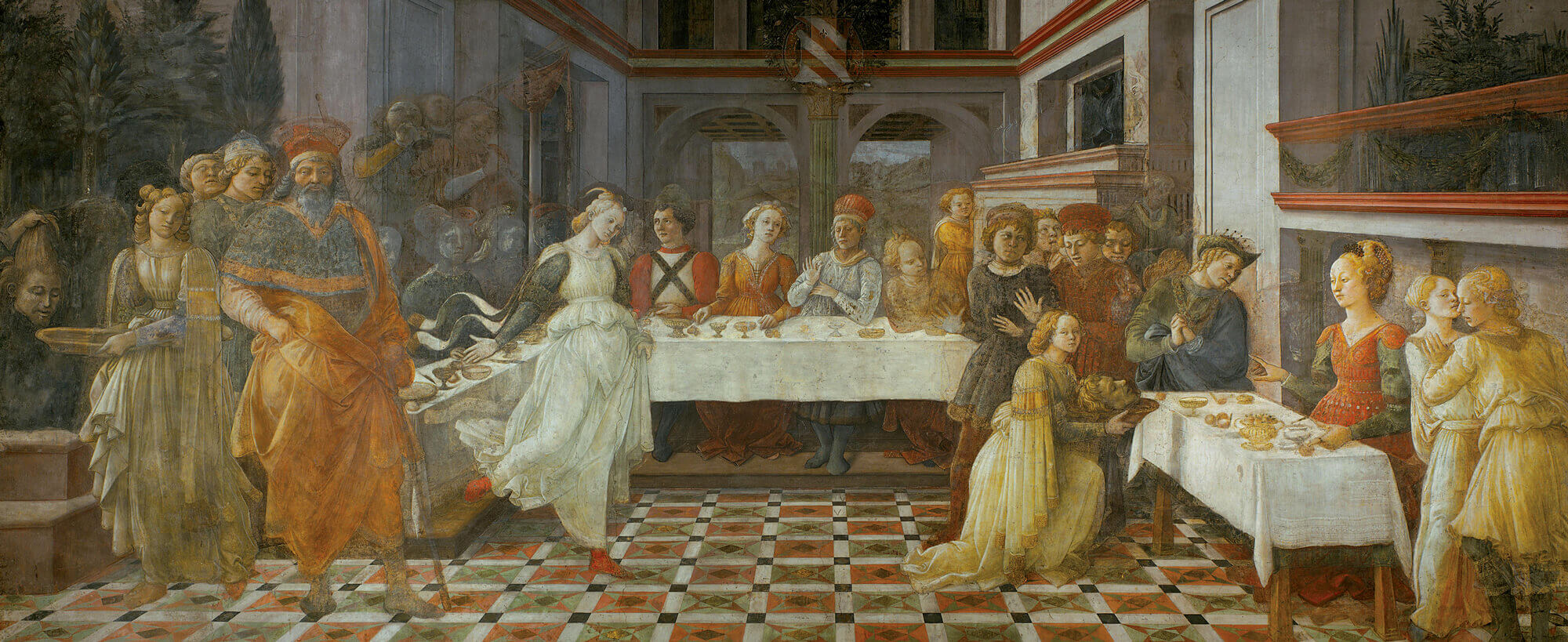 A fourteen fifty two to fourteen sixty six painting by Filippo Lippi “Herod’s Feast,” from “Scenes from the Life of Saint John the Baptist.” The feast is a reference to the Gospel episode after the Beheading of Saint John the Baptist, when Salome presents his head to her parents.