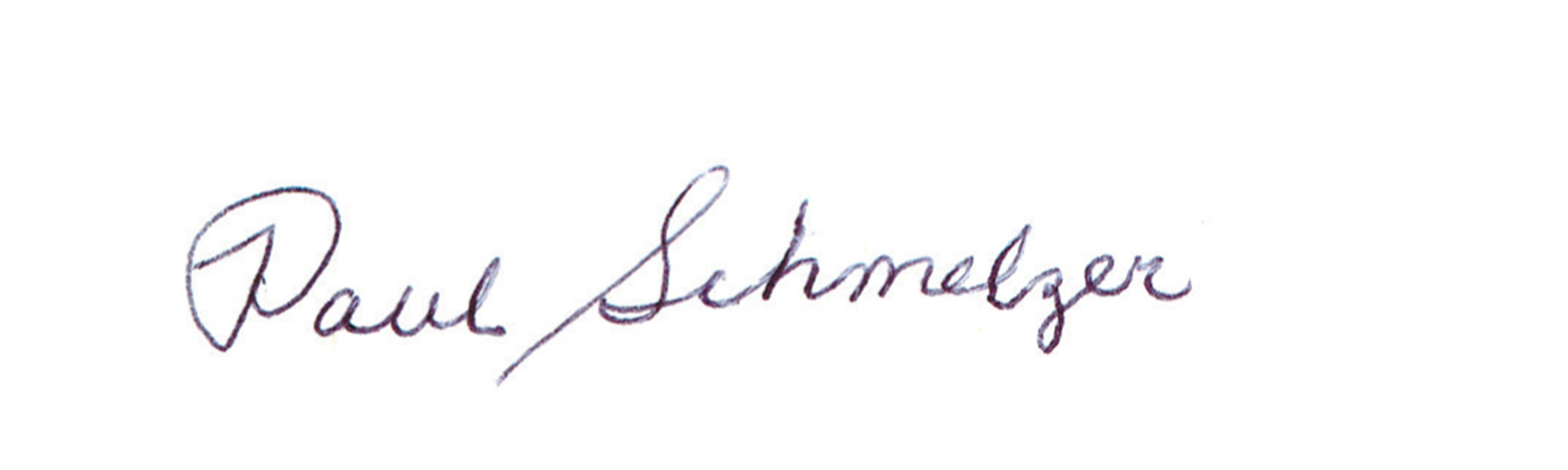 A photograph of Doris (GrannyD) Haddock's written version of the name Paul Schmelzer.