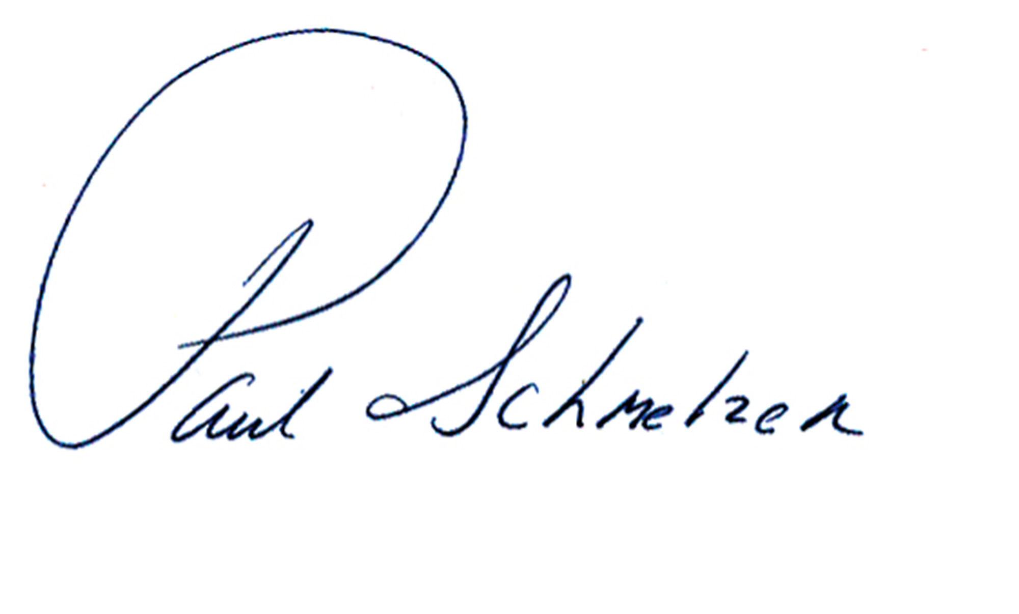 A photograph of Pat Buchanan's written version of the name Paul Schmelzer.