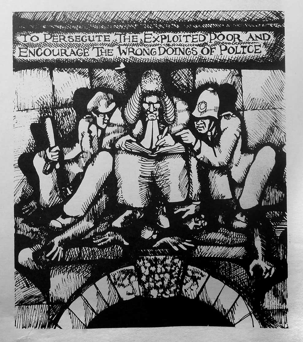 Image from a pamphlet printed in support of the Mangrove Nine, 1971. Image National Archives.