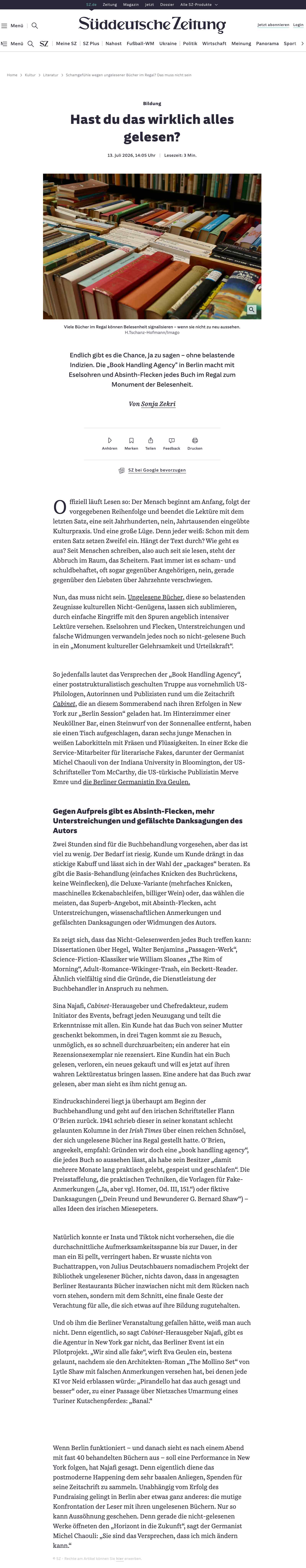 Screenshot of an article published on the website of Süddeutsche Zeitung.