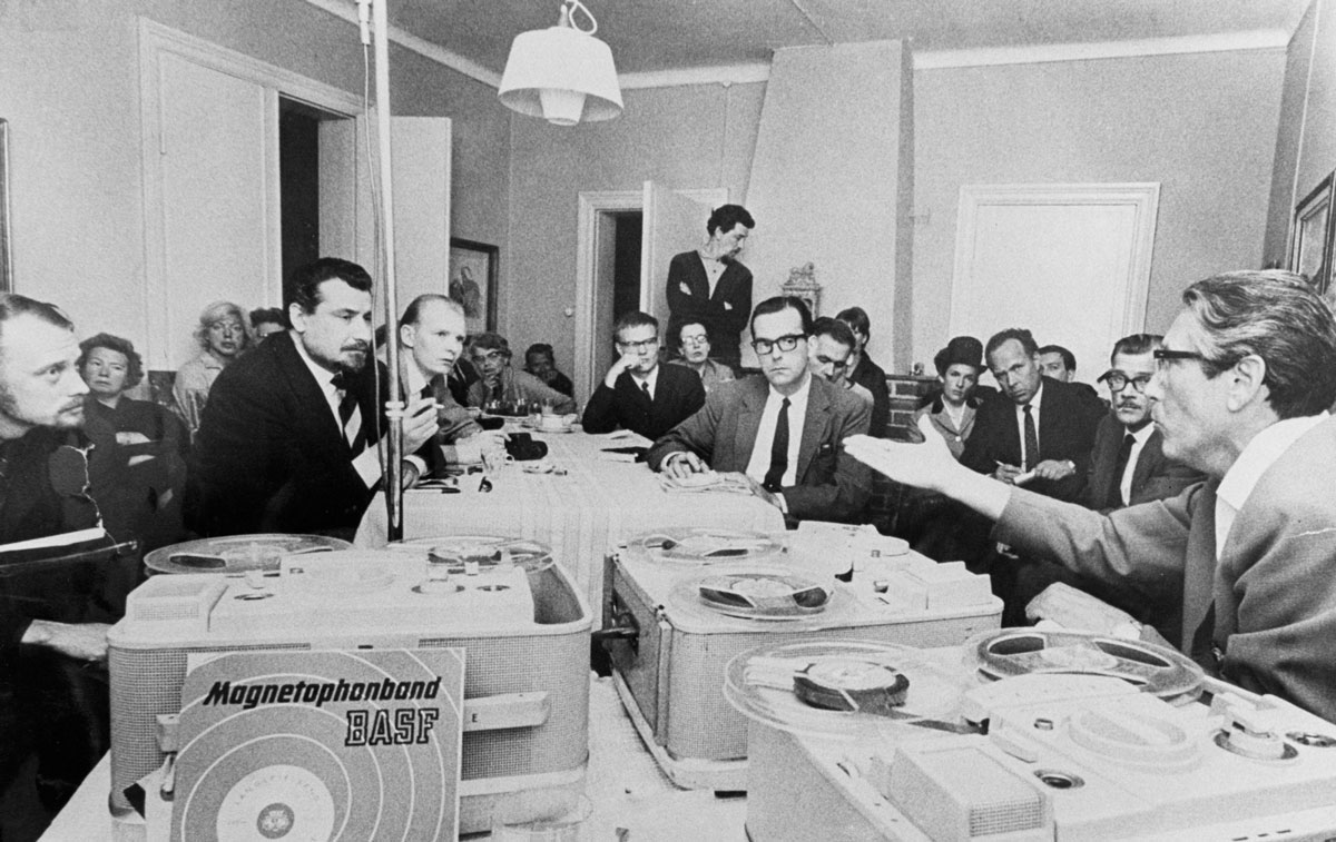 Friedrich Jürgenson at an international press conference, Mölnbo, Sweden, June 1963.