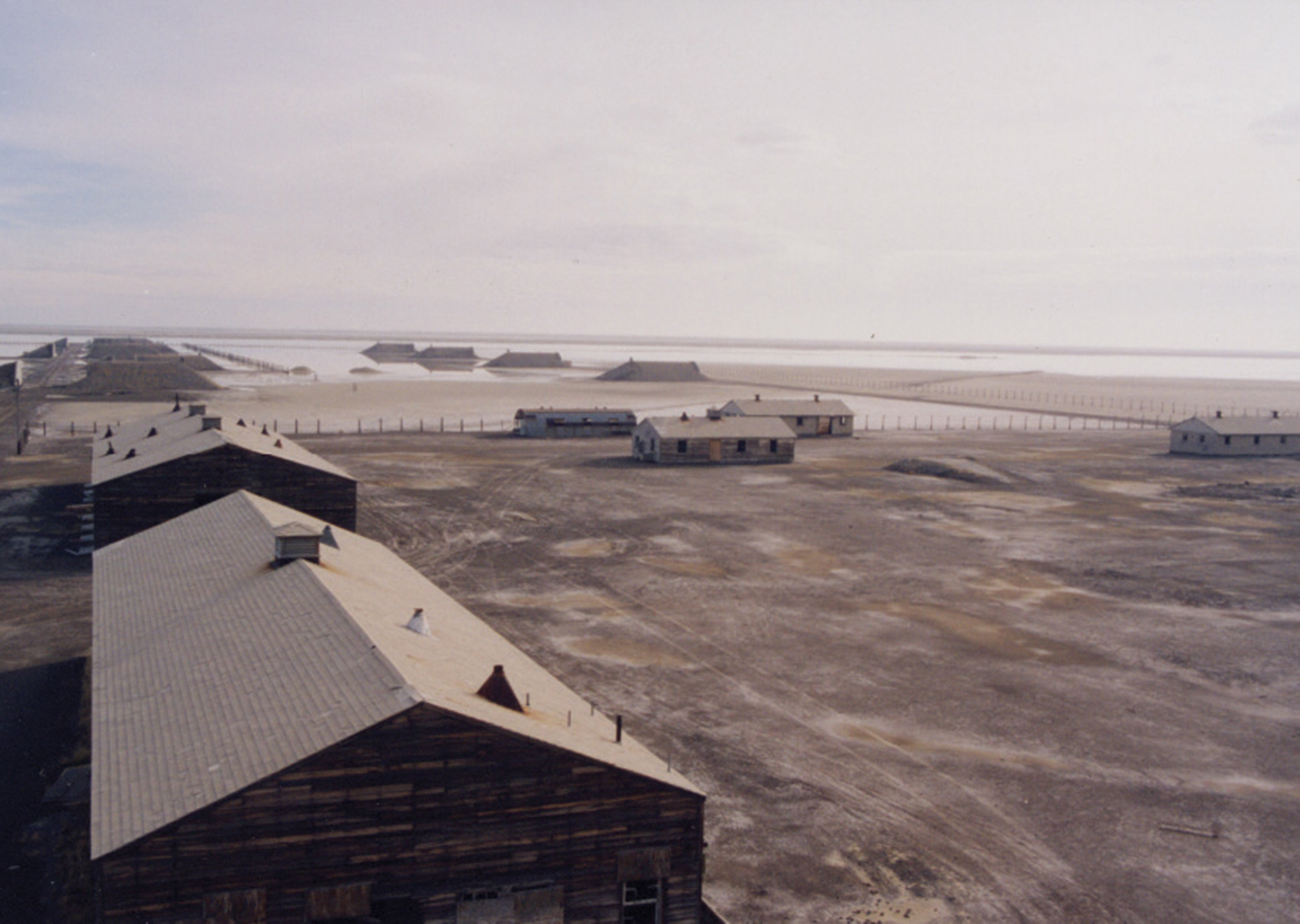 A photograph of the southbase view of spaced-out wooden structures.