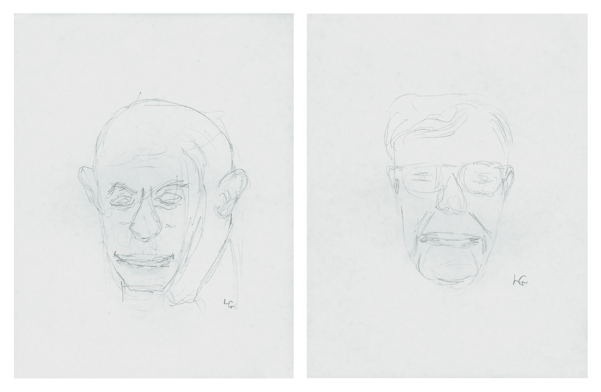 Leon Golub the artist (left) and Leon Golub the psychoanalsyt (right) as drawn by Leon Golub the scientist.