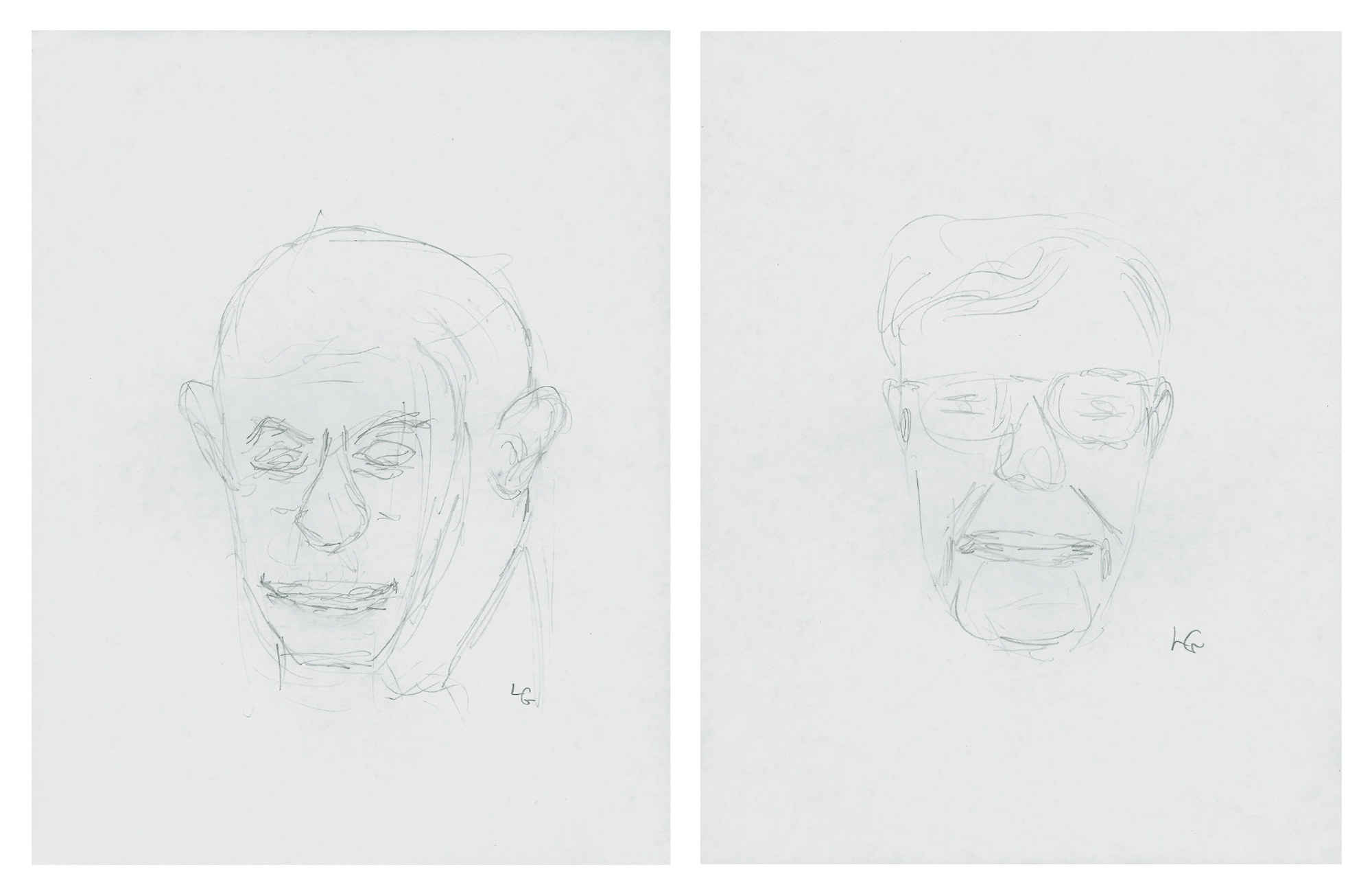 Drawing of Leon Golub the artist and Leon Golub the psychoanalyst by Leon Golub the scientist.