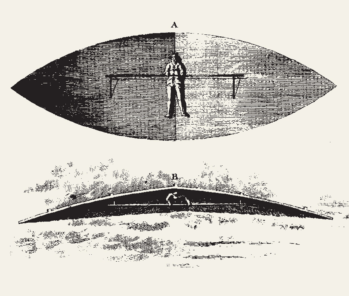 A general impression of Carl Meerwein’s ornithopter (1784) in flight.