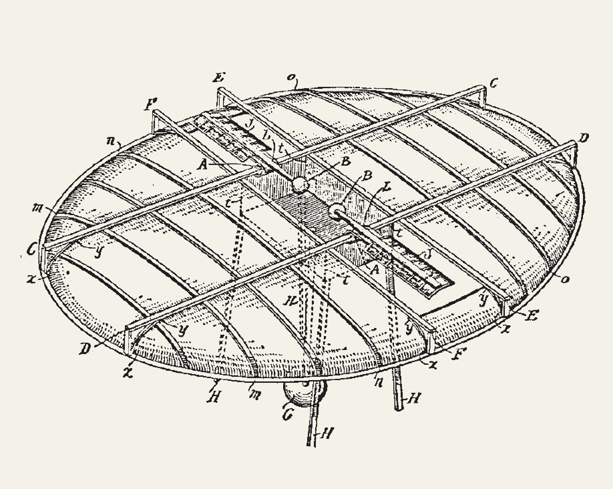 Diagram of Emanuel Swedenborg’s flying saucer, 1714.