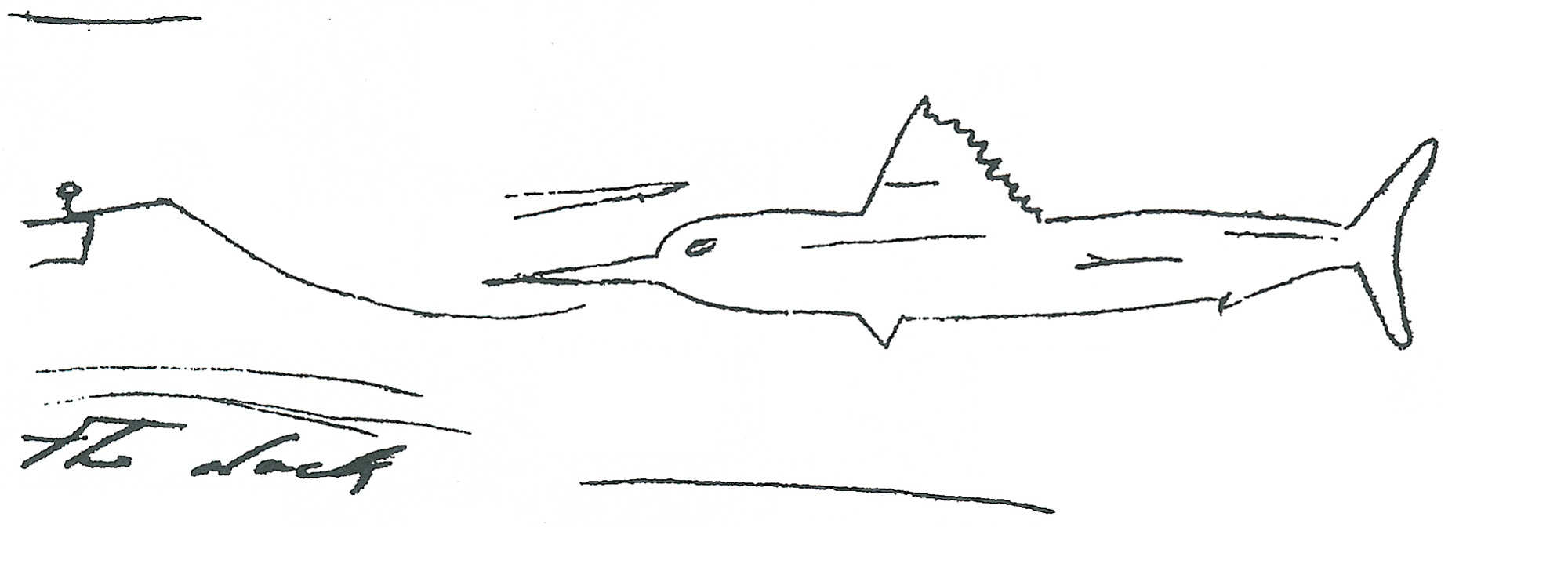 Drawing by Franklin Roosevelt of a fish being caught.