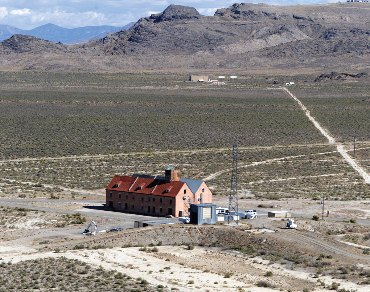 Aerial view of Dugway Proving Ground with preserved German Village in foreground.