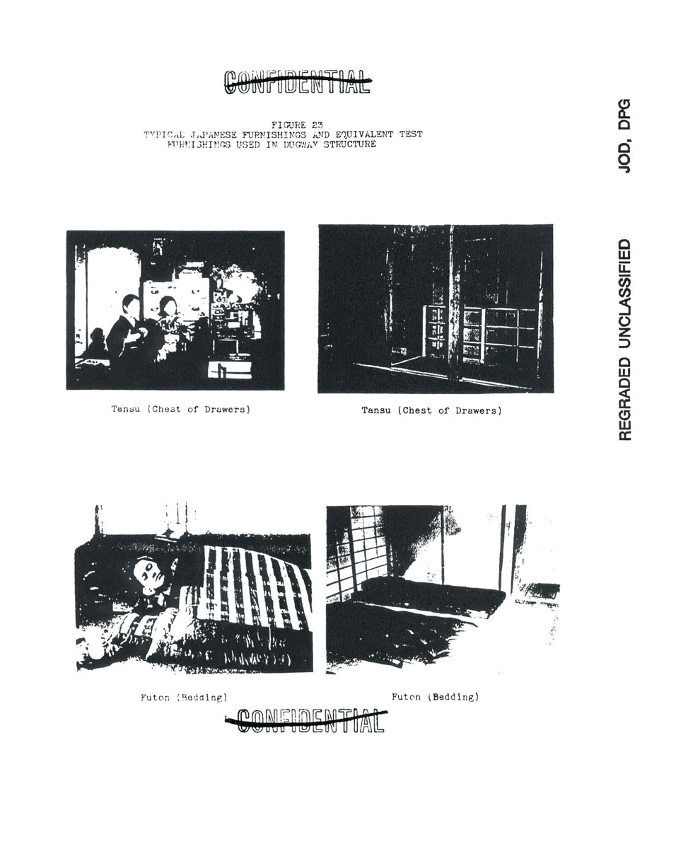 Project documents depicting “typical Japanese furnishings” and simulated counterparts, 1943.