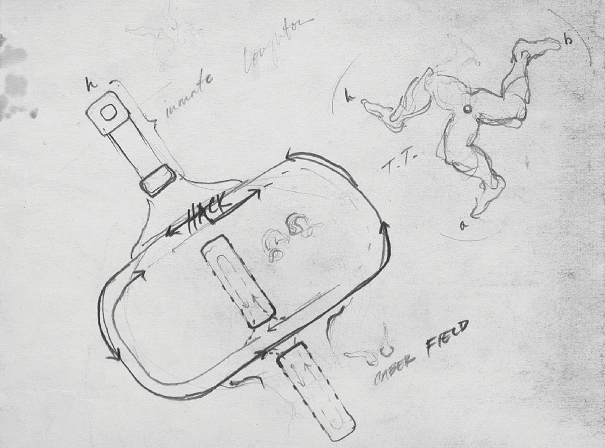 Matthew Barney, preparatory sketch with triskelion symbol for Cremaster 4, 1994.