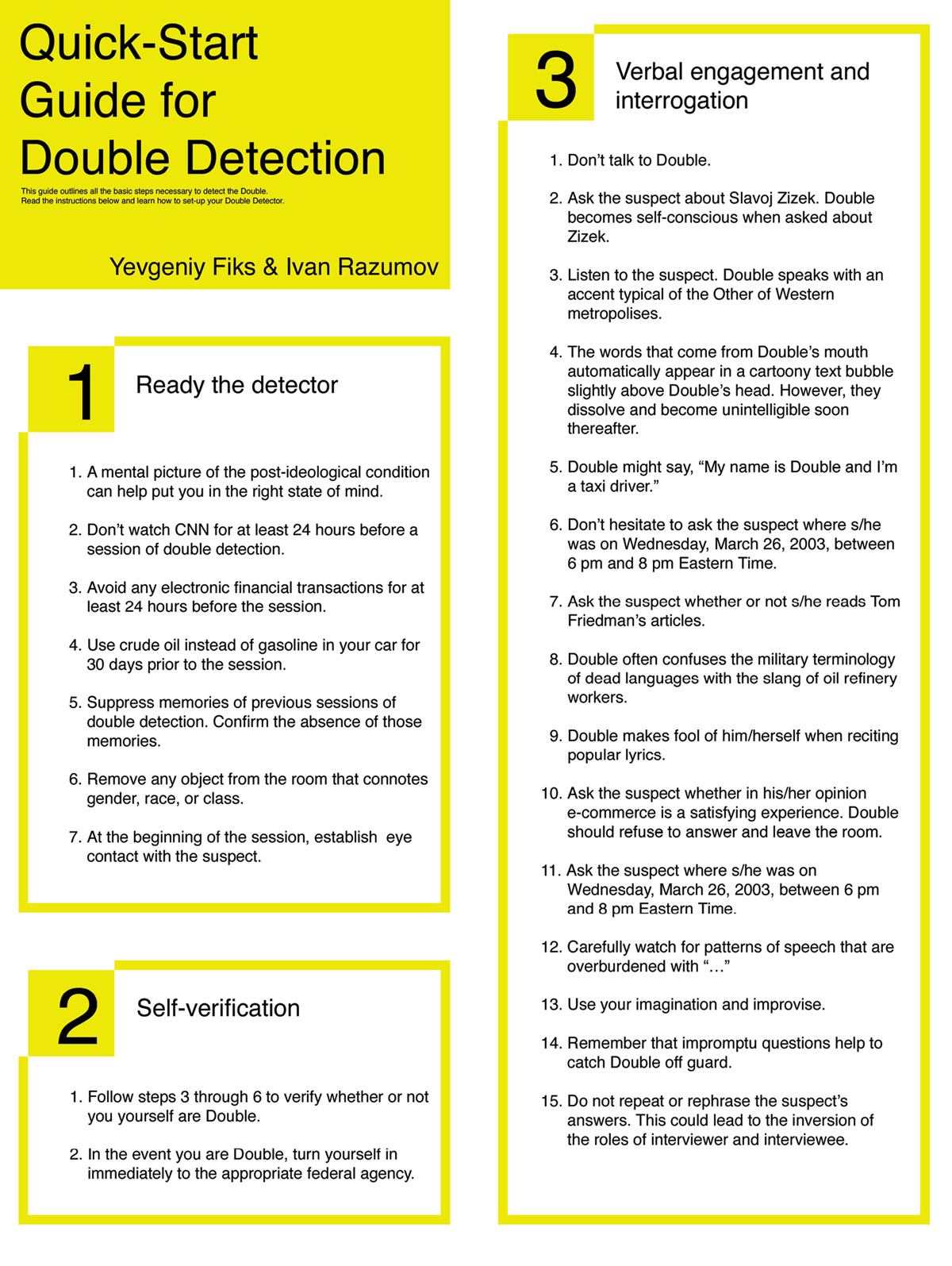Steps 1 through 3 of the quick-start guide for doubles detection.