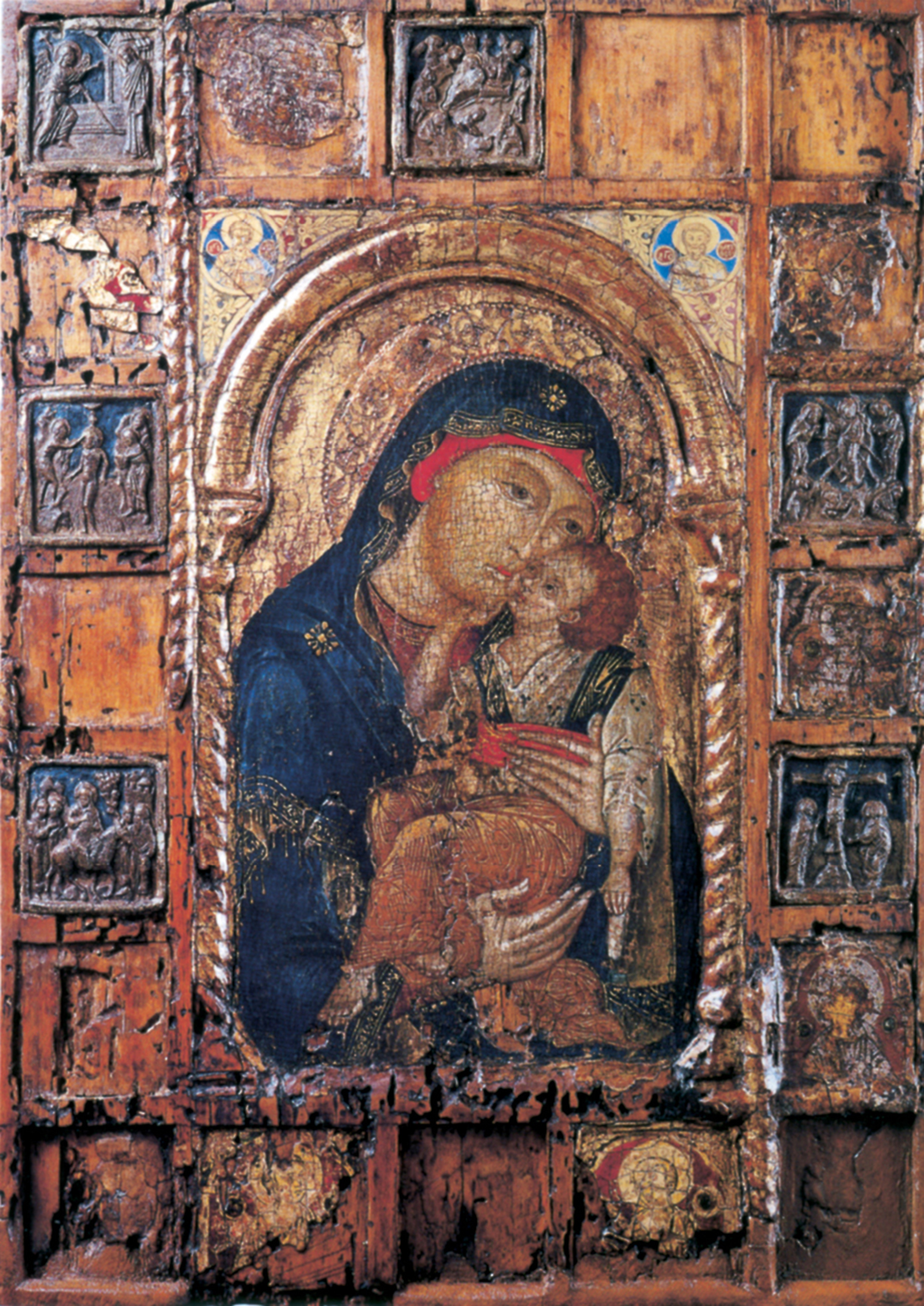 A photograph of a painted wooden icon of the Virgin Eleousa from the mid-fourteenth century.
