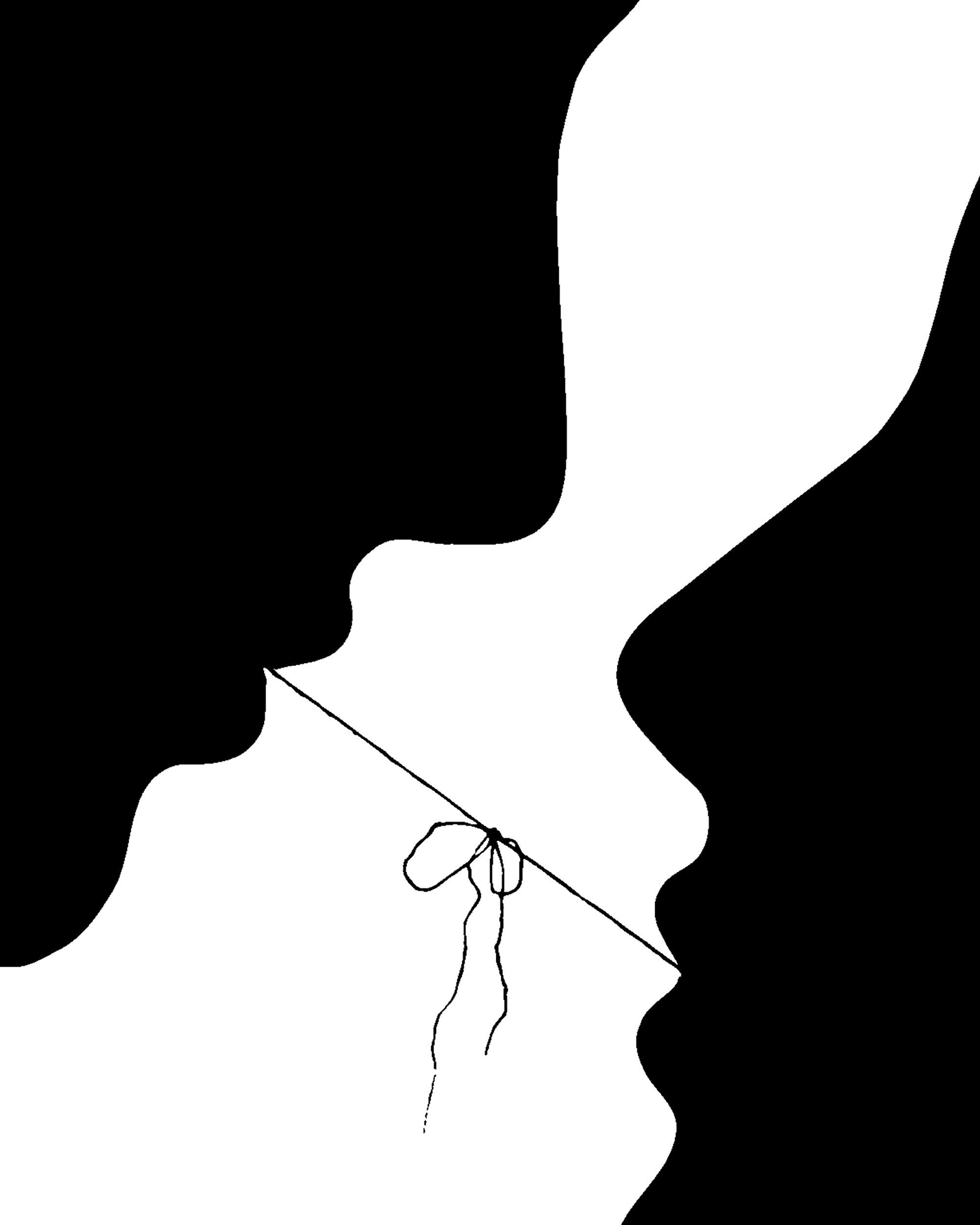 2004 untitled artwork by Ivan Ruzumov of two silhouettes tied together against a white background.