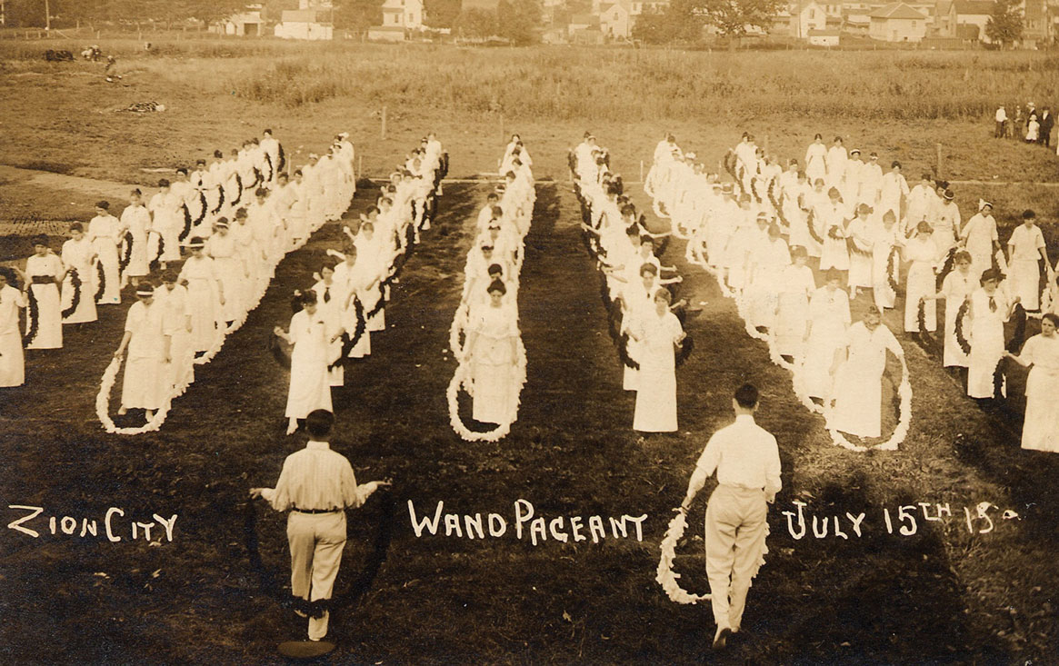 Sepia-toned photograph of a wand pageant in Zion City.