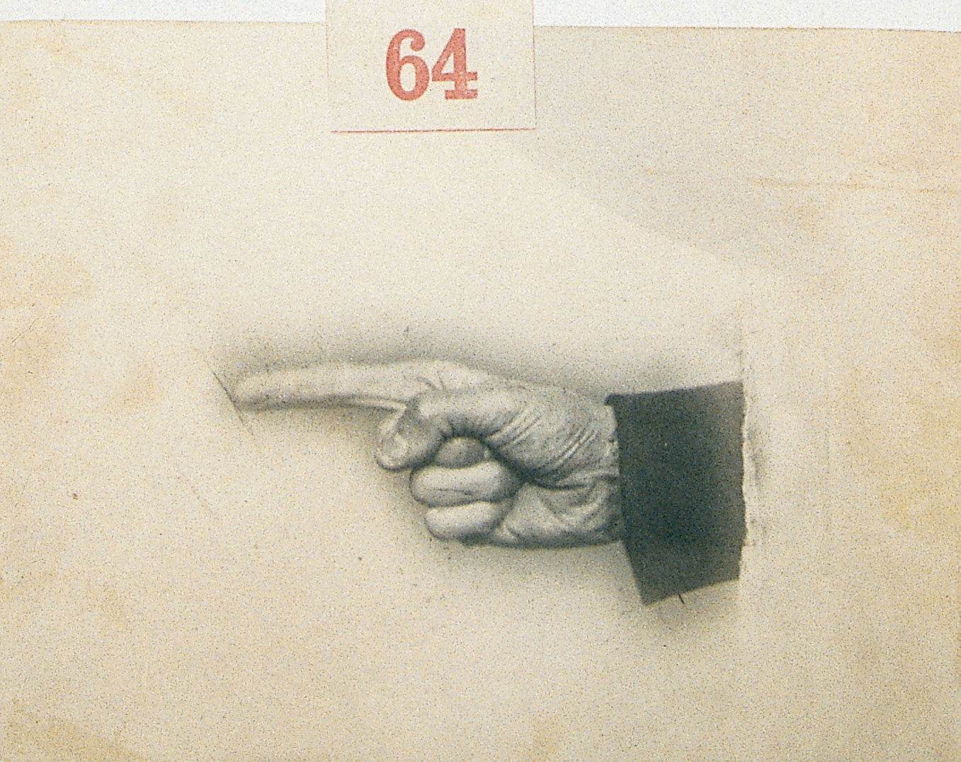 Photograph of a hand pointing left.