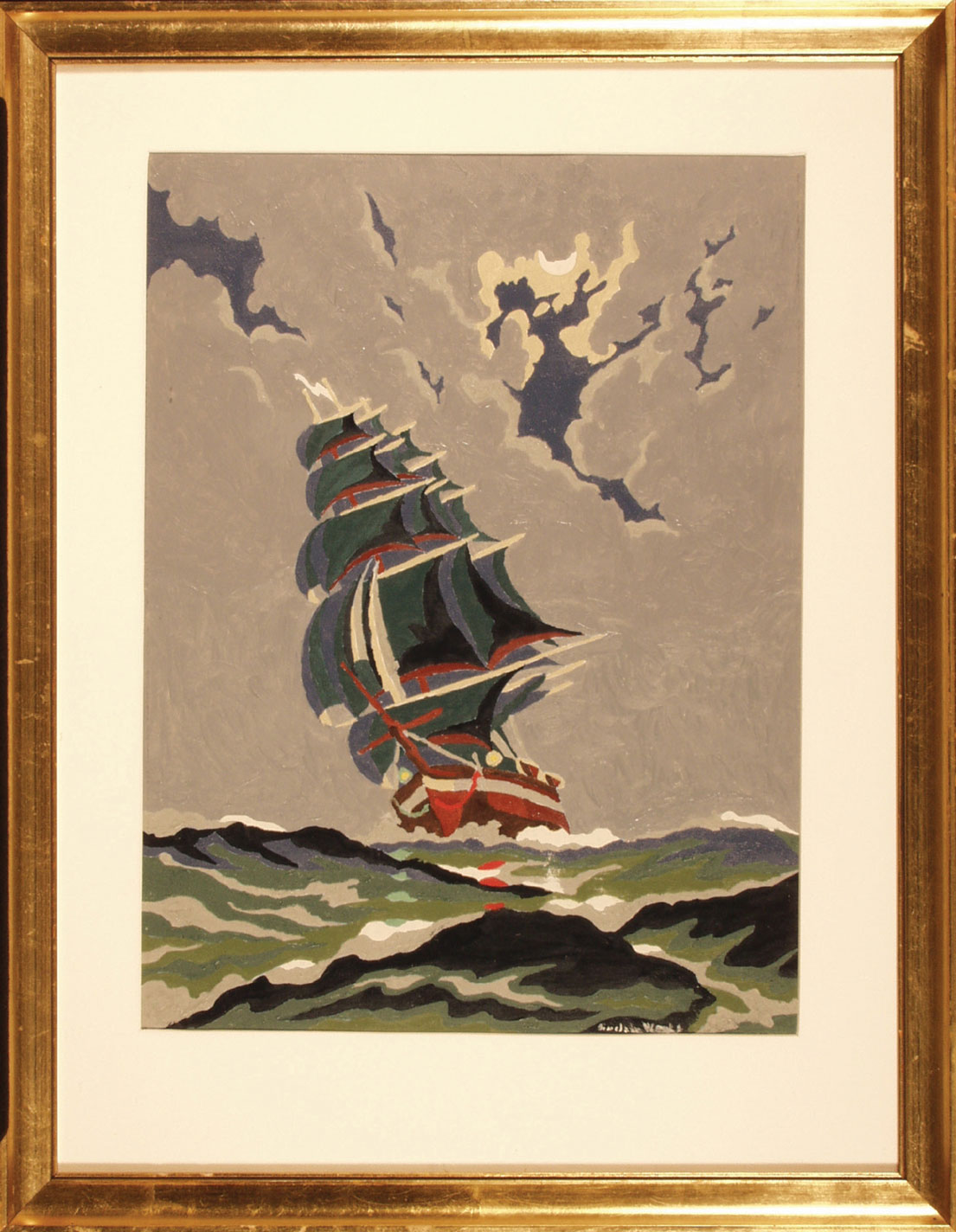 Painting of a big ship in the waves by Sinclair Weeks, US Secretary of Commerce from 1953 to 1958.