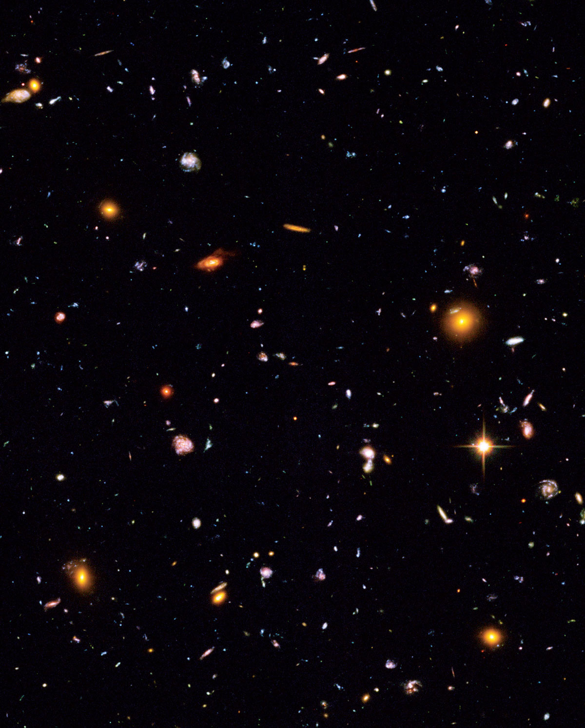 Detail from the Hubble Ultra Deep Field, 2003–2004. This million-second-long exposure is, according to NASA, “the deepest portrait of the
visible universe ever achieved by humankind.”