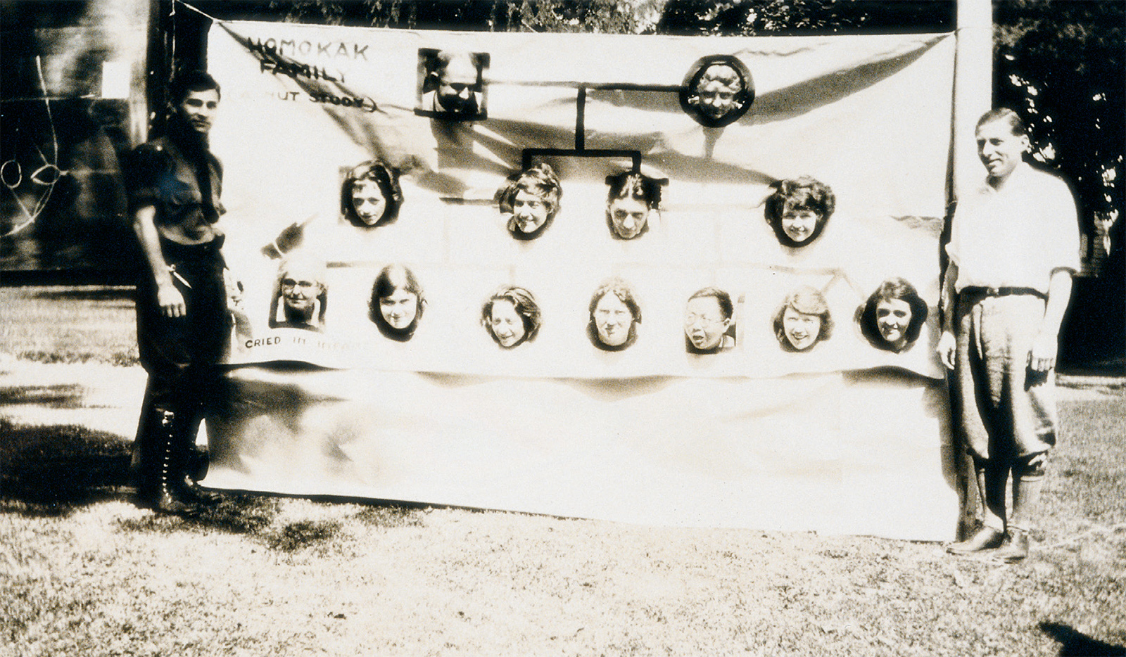 Front image of the postcard featuring a family-tree style portrait of the Eugenics Record Office Field Worker Training Class of 1923.