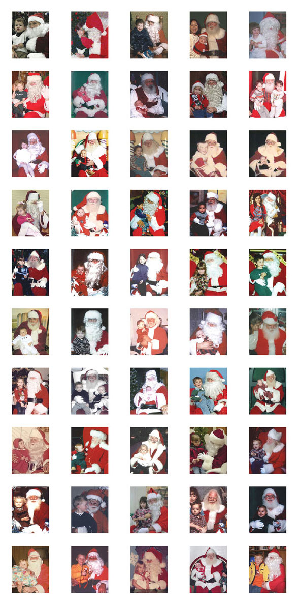 50 of the 100 photographs of kids with Santa which served as sources for the composite image.