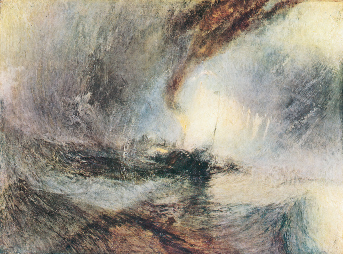 J. M. W. Turner, Snowstorm—Steamboat off a Harbour’s Mouth Making
Signals in Shallow Water, and Going by the Lead, 1842.