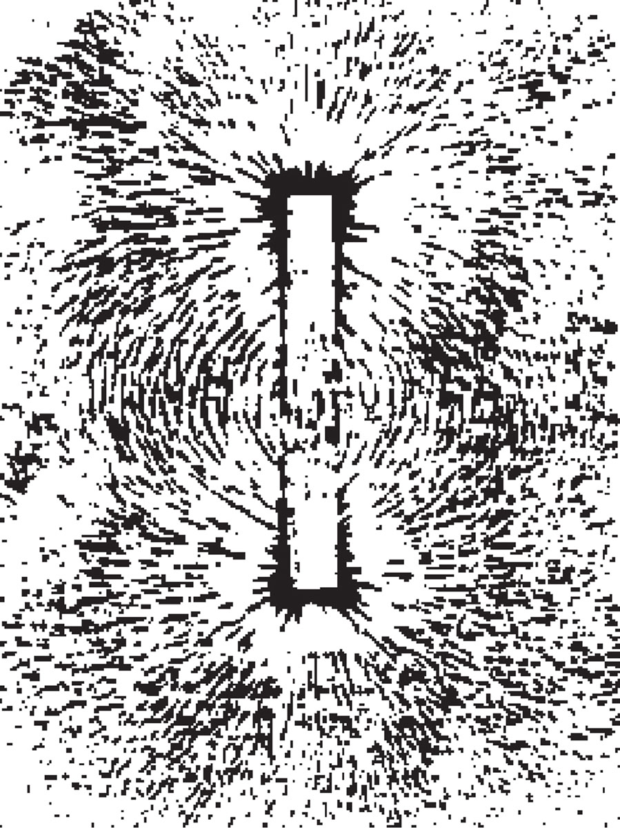 An illustration of swirling patterns produced by electromagnetic fields. These patterns, researched by Michael Faraday in the 1800s, had inspired Turner's painted weather patterns. 