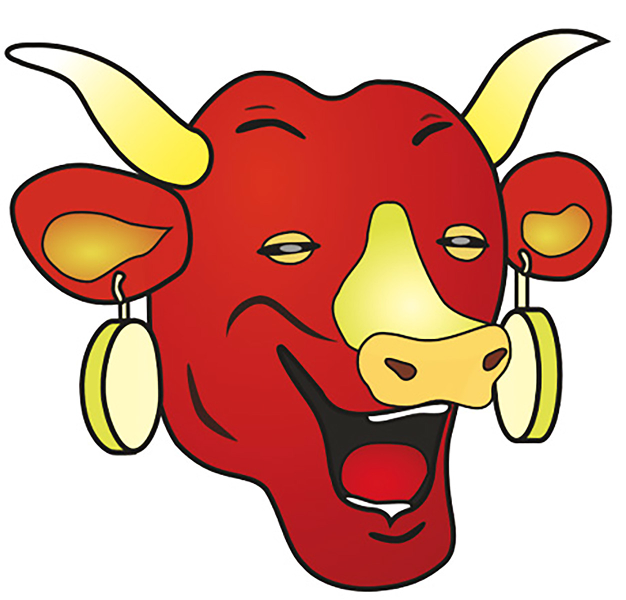 An illustration of a laughing cow’s face, the mascot of “La Vache Qui Rit,” the world’s first branded cheese launched in 1921.