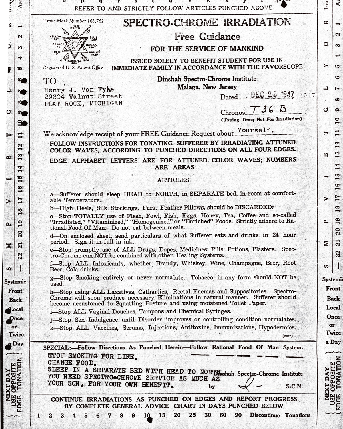 An image of Ghadiali’s “Free Guidance Chart” from 1947. 