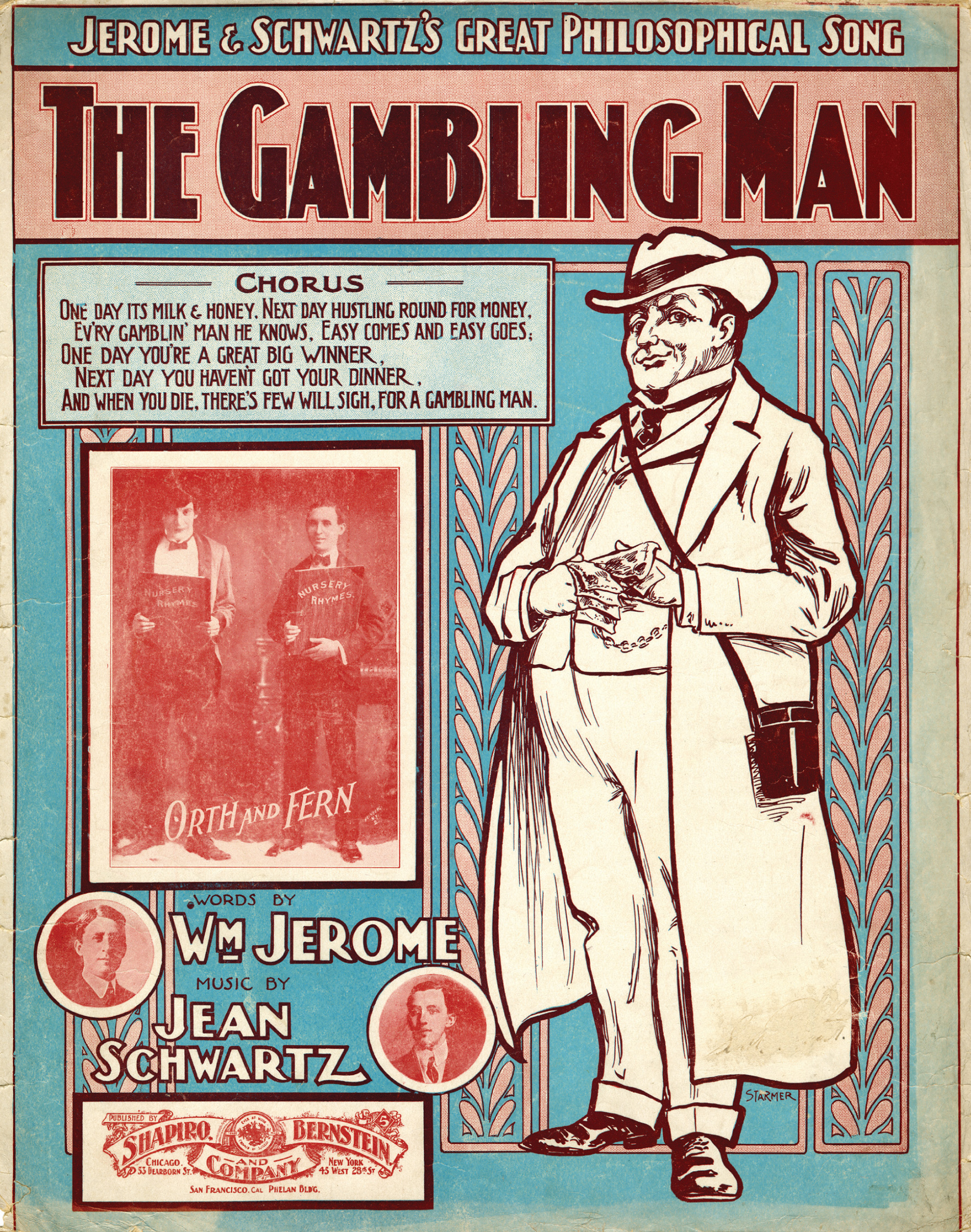 An illustrated cover from 1902 for sheet music of “The Gambling Man.”