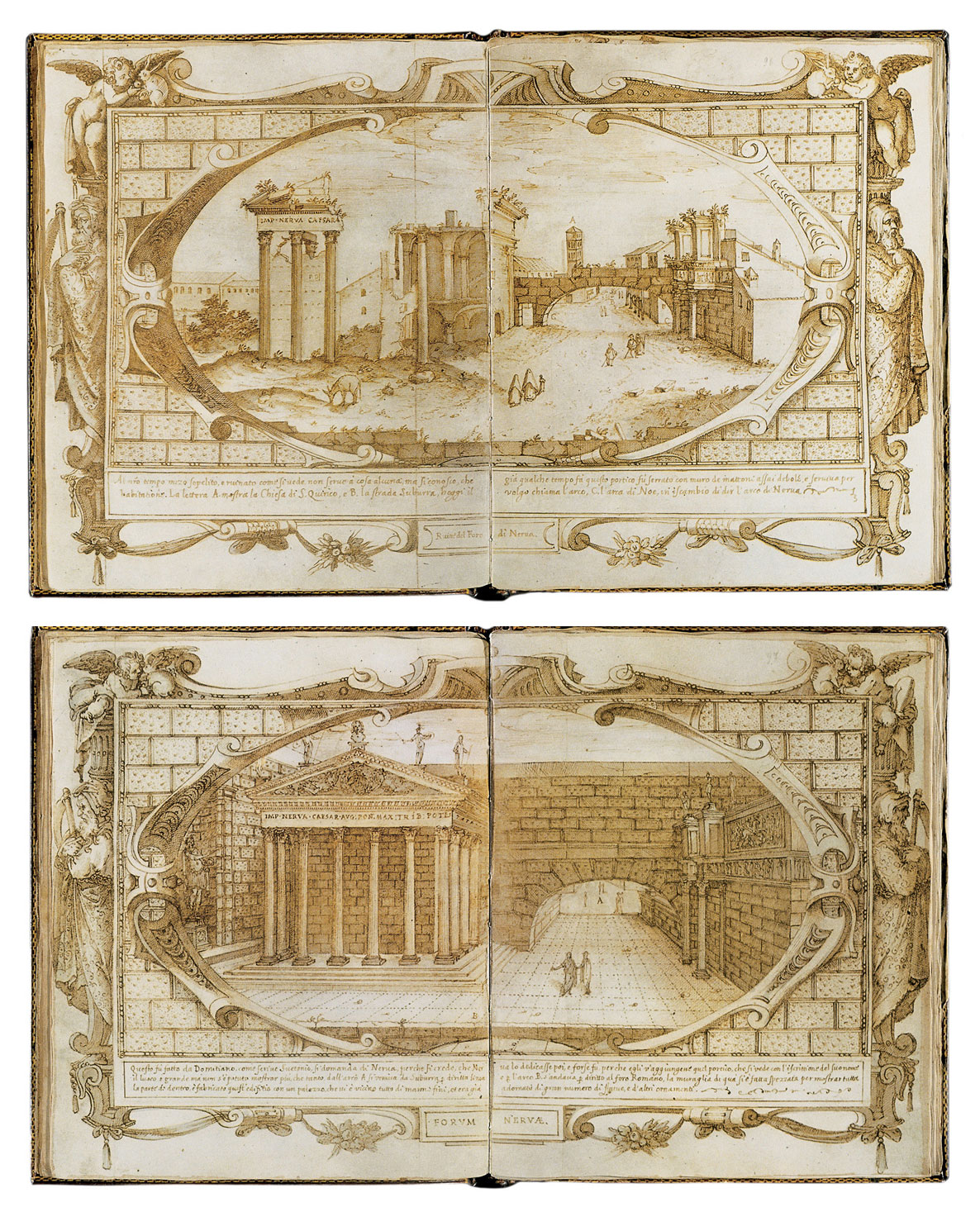 Two mid-sixteenth-century illustrations by Étienne Du Perác Pérac’s showing views of the Forum of Nerva. 