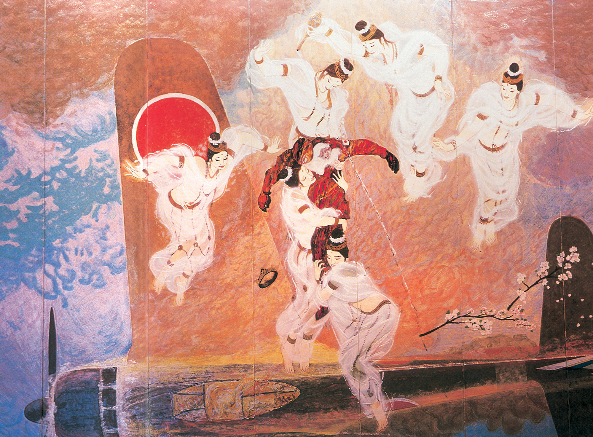 The Chiran Requiem, a mural by Katsuyoshi Nakaya depicting six
heavenly maidens carrying away the soul of a Kamikaze pilot. Courtesy Chiran
Collection, Peace Museum, Kagoshima.