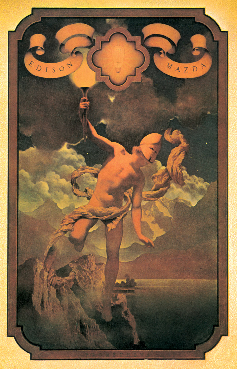 Maxfield Parrish, Prometheus, 1919. From a 1920 GE calendar.