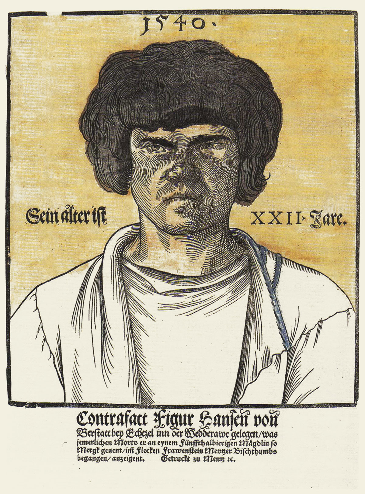 A mid-sixteenth-century woodcut portrait of the child murderer Hans von Berstatt suggests the form of later “Wanted” posters.